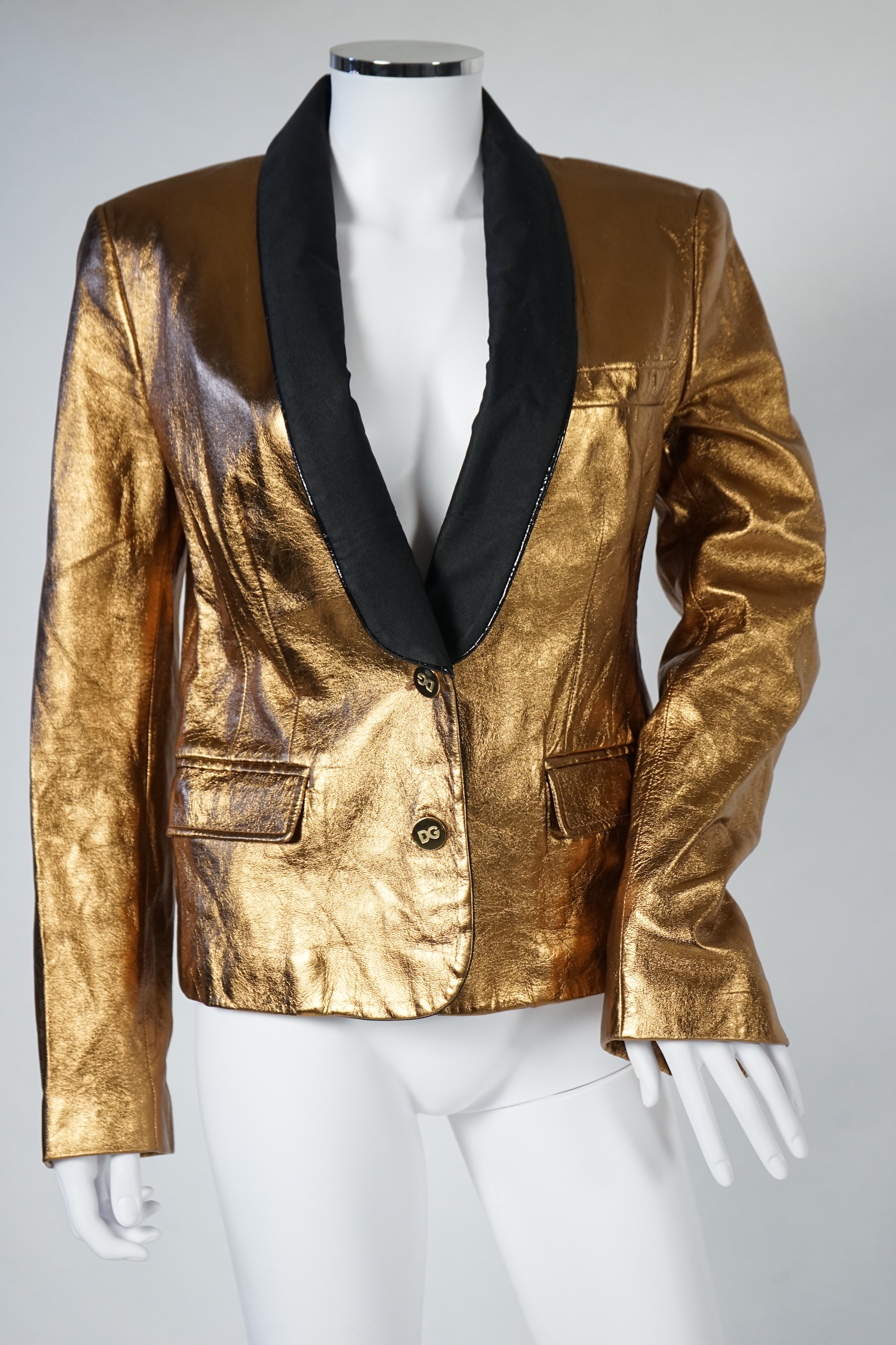 A lady's Dolce & Gabbana gold metallic leather jacket, size 42